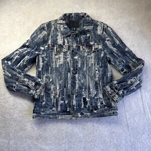 TRUE RELIGION Men's Danny Distressed Ripped Denim Jean Jacket Shredded Medium
